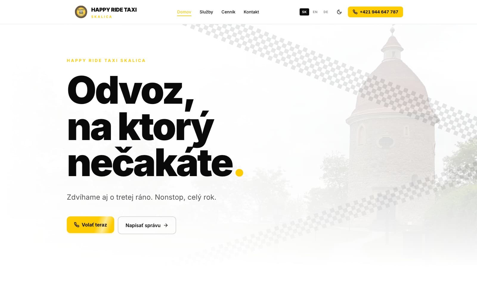 Web Happy Ride Taxi Skalica, Lokálna služba · SK / EN / DE